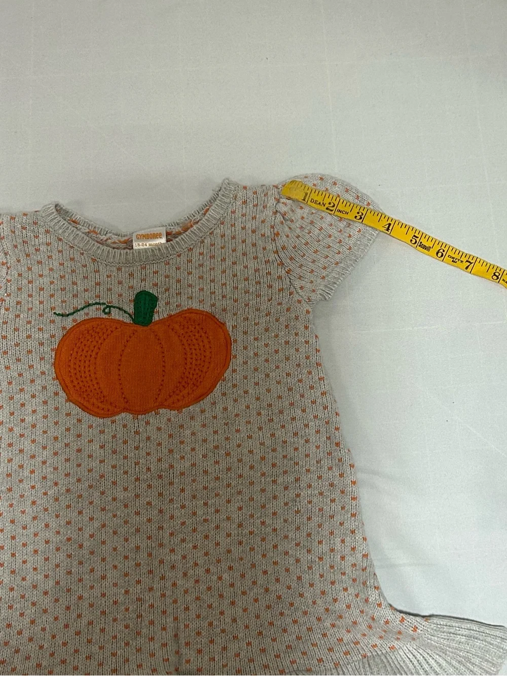 Gymboree Girls 18-24 Month Gray Orange Pumpkin Short Sleeve Sweater Dress